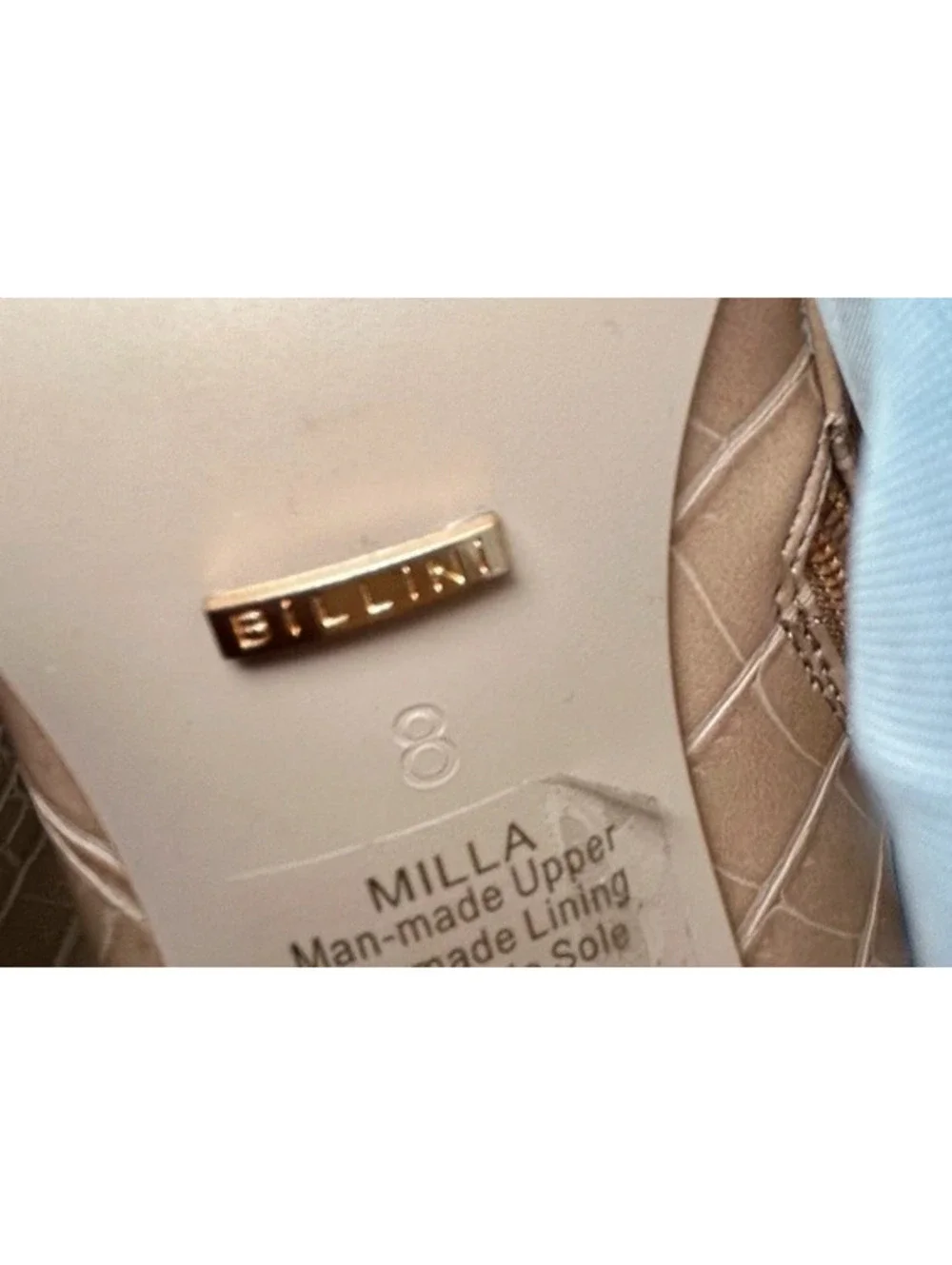 Billini Milla Knee High Boots Beige Croc Embossed Block Heel Pointed Toe size 8